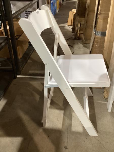 Lot # 2046 White Resin Folding Chair, Padded Seat $60