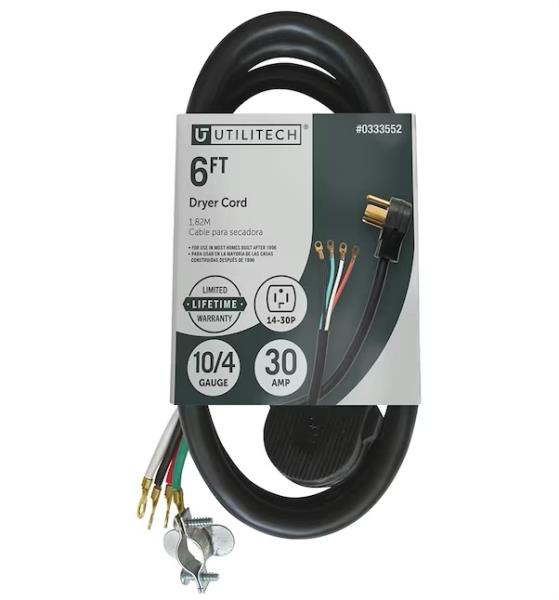 Lot # 1377 Utilitech 6ft 30-Amp Dryer Cord $29.98