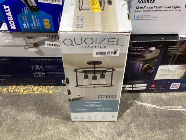 Lot # 833 14"Matte Black Farmhouse Semi-flush Mount Light$80