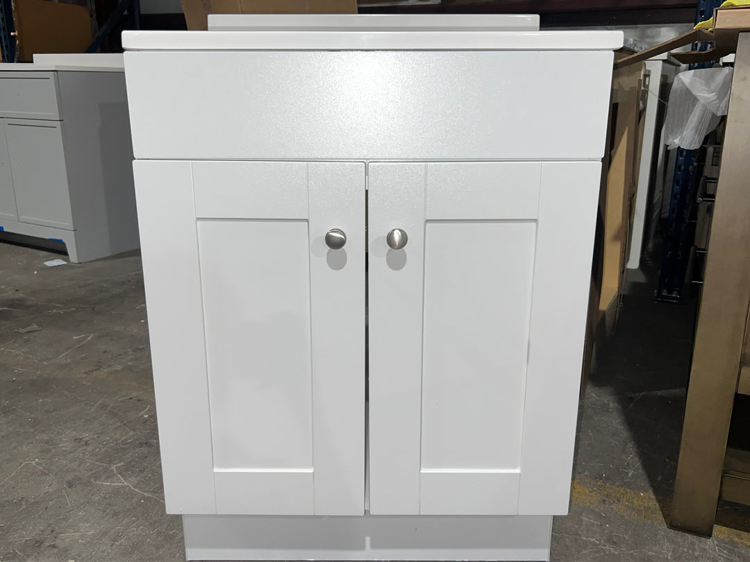 Project Source Dover 24-in True White Single Sink Bathroom Vanity with White Cultured Marble Top (open box)