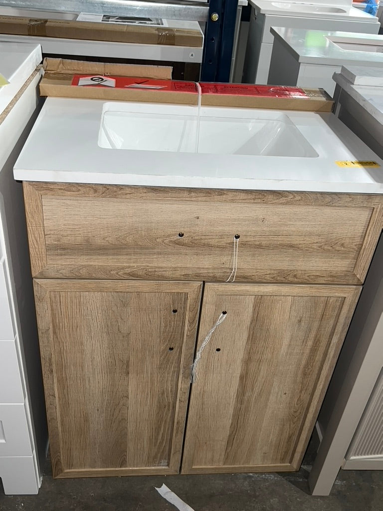 Style Selections Dolton 24-in Light Natural Oak Undermount Single sink Bathroom Vanity with White Engineered marble Top (open box)