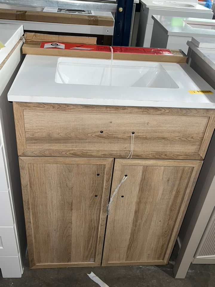 Style Selections Dolton 24-in Light Natural Oak Undermount Single sink Bathroom Vanity with White Engineered marble Top (open box)