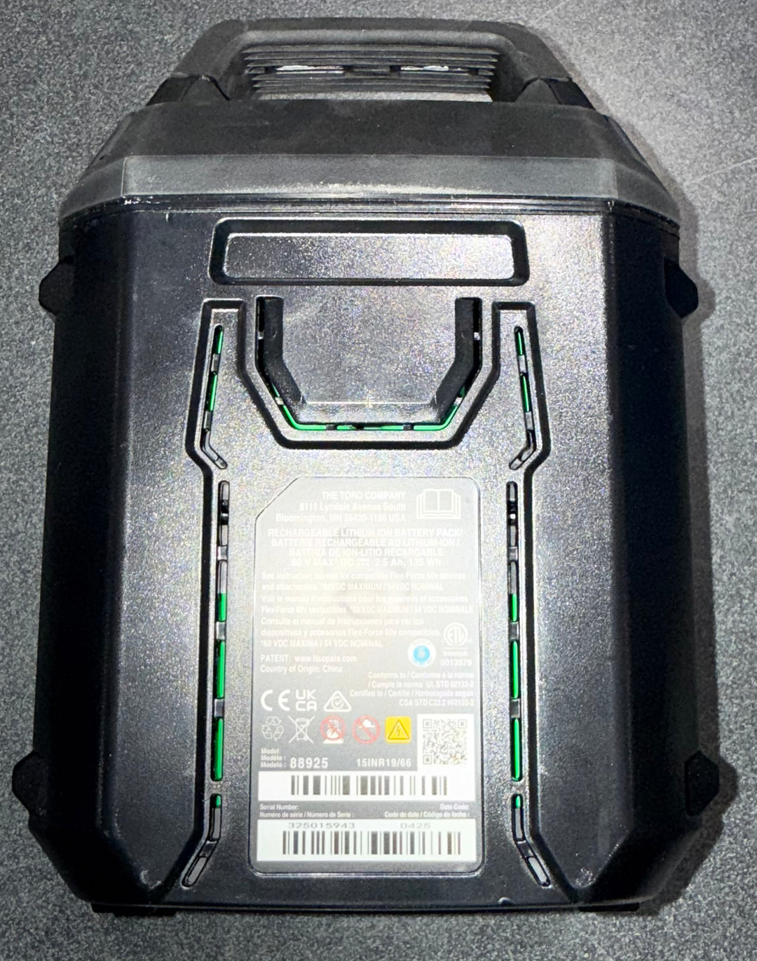 Toro 60V MAX Flex-Force 2.5 Ah 135WH Lithium Ion Battery (Used)