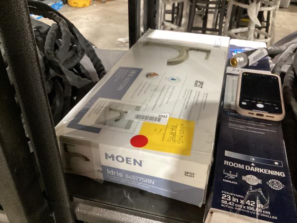 Lot # 2042 Moen Idris One-Handle Bathroom Faucet – Modern Deck Mount with Push-Down Drain – Optional 3-Hole Deckplate – 1.2 GPM (Brushed Nickel)