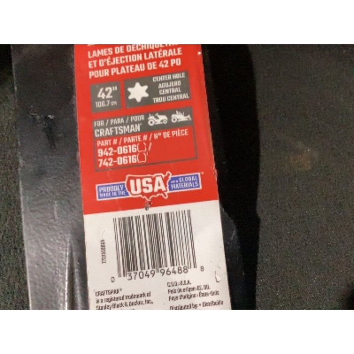 Lot # 638 CRAFTSMAN 42in MulchSide Mower Blades $45