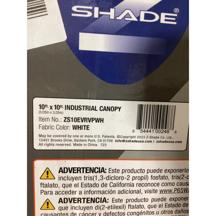 Lot # 2290 Shade industrial canopy 10ft x 10ft white with sidewall. Great for work or events Check sites like AmazonLowesCostco for retail value.
