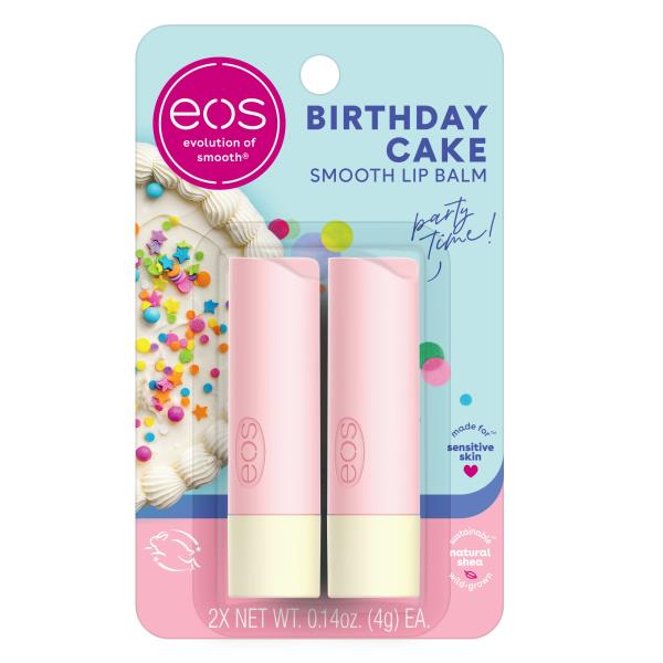 Lot # 551 eos Natural Shea Moisturizing Lip Balm- Birthday Cake, All-Day Moisture Lip Care Products, 0.14 Ounce (Pack of 2)