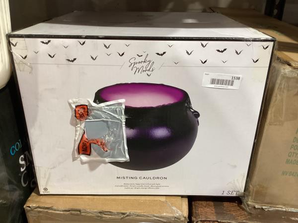 Lot # 1538 Chaudron Avec Brumisateur D'Halloween Gemmy, Gaze Métallique, Violet/noir, 16,9 Po