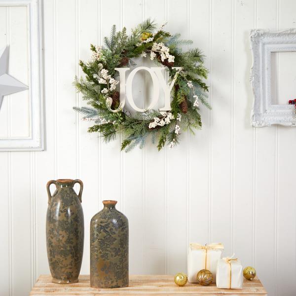 Lot # 1611 Nearly Natural 24in. Christmas Joy Greenery Holiday Artificial Wreath