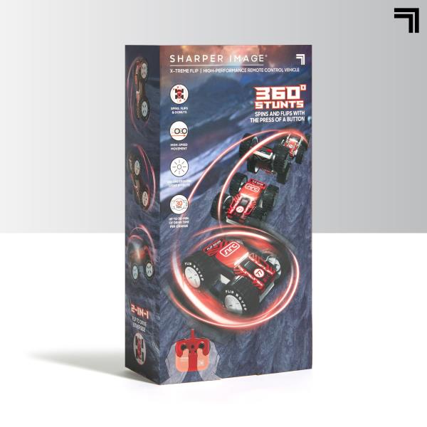 Lot # 1233 Sharper Image® Toy RC X-Treme Flip High-Performance Remote Control Vehicle with Double-Sided Driving, LED Lights, Performs Spins, Flips & Donuts, 3-Pieces, Blue, Age 6+