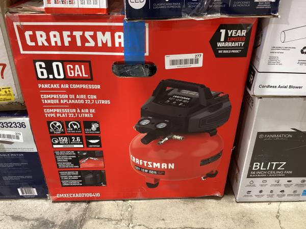 Lot # 277 6 Gal Pancake Air Compressor, Oil Free $194