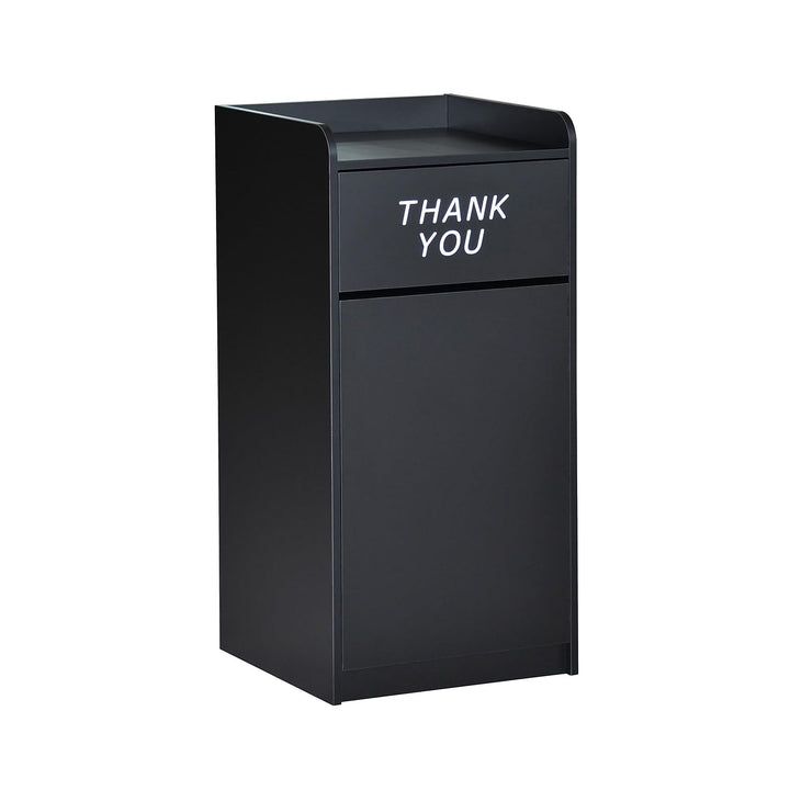 Lot # 1564 Flash Furniture Sony Laminate Wood Commercial-Grade Trash Receptacle with Tray Top, Wooden Restaurant Trash Can Cabinet and Garbage Receptacle, Black