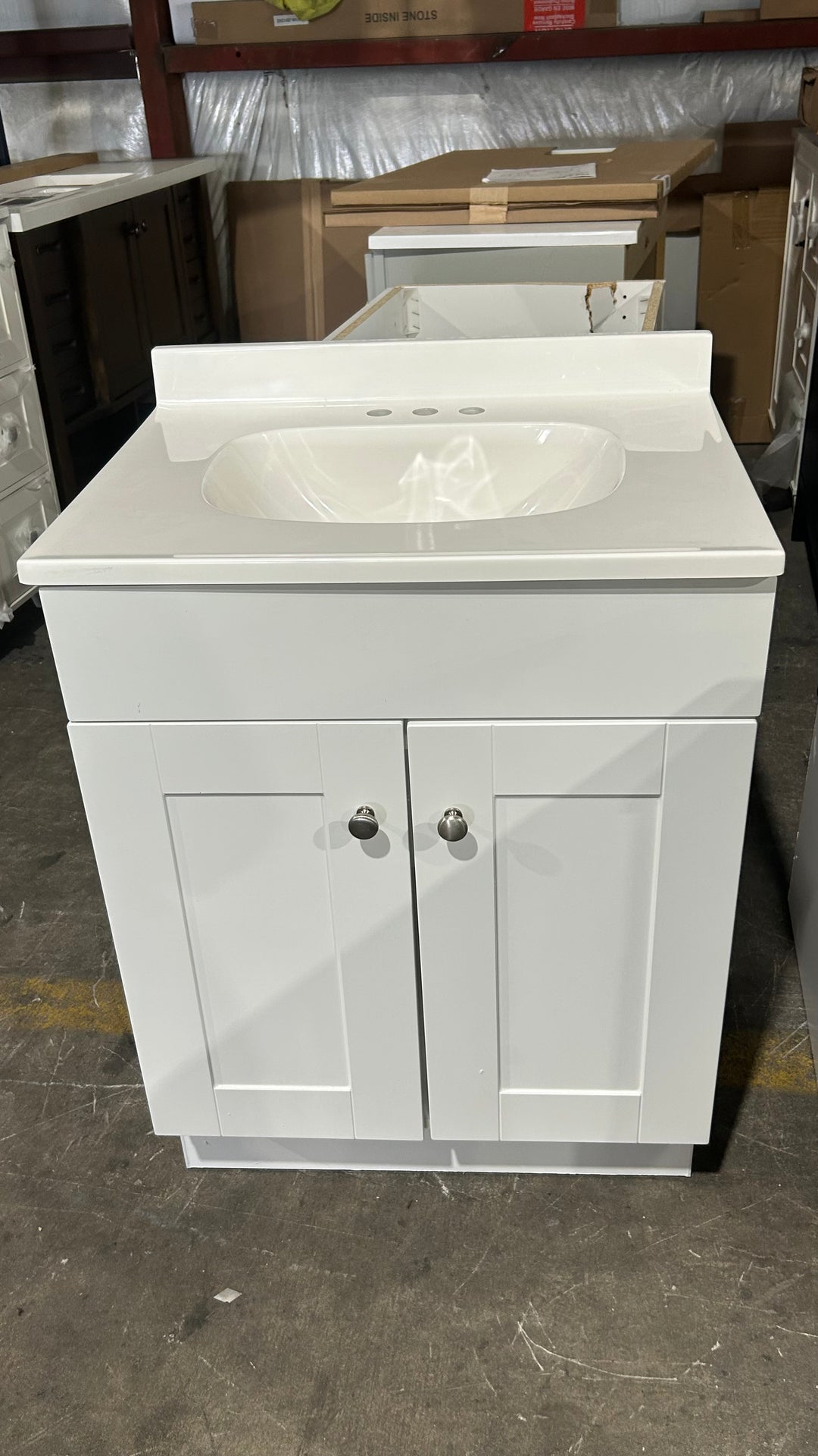 Project Source Dover 24-in True White Single Sink Bathroom Vanity with White Cultured Marble Top (open box)