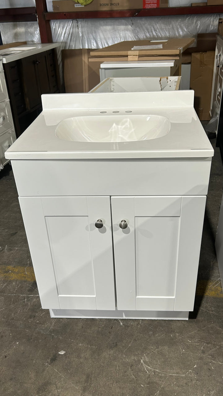 Project Source Dover 24-in True White Single Sink Bathroom Vanity with White Cultured Marble Top (open box)