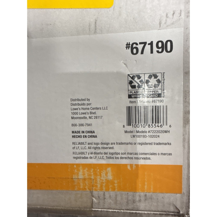 Lot # 461 RELIABILT White 20x20 Return Filter Grille $40