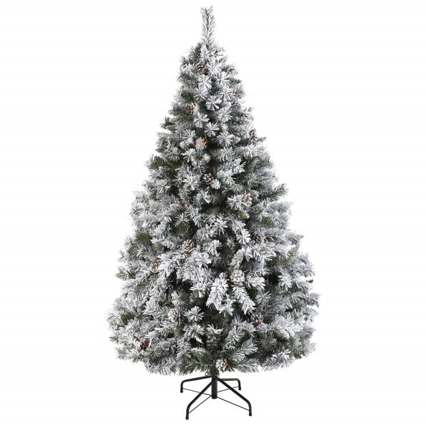 Lot # 1895 Nearly Natural 6ft. Flocked White River Mountain Pine Artificial Christmas Tree with Pinecones