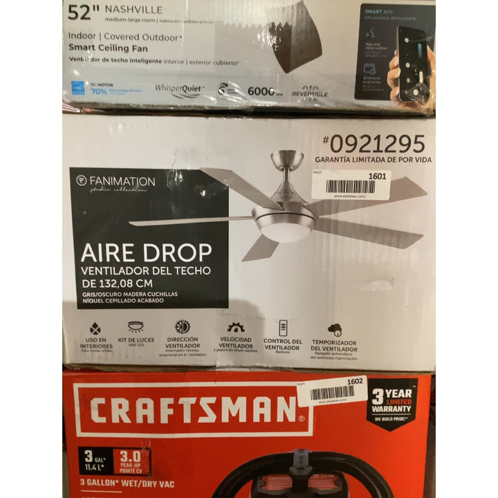 Lot # 1601 I am unable to locate price so I will provide an estimated value.
Fanimation Fan - $150.00