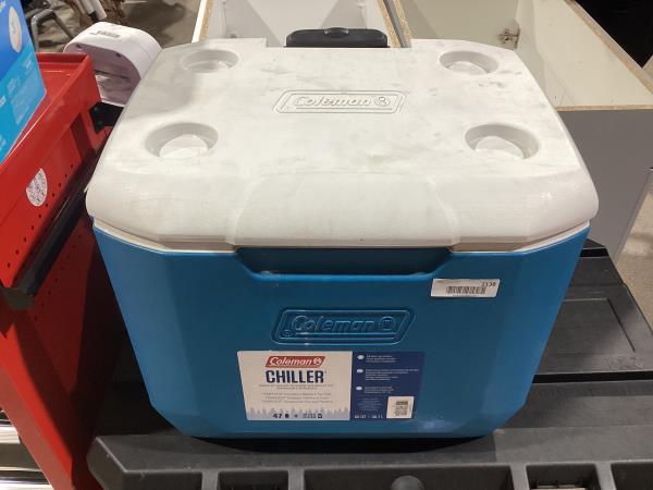 Lot # 2138 Coleman 60qt Rolling Cooler with Wheels, Insulated Portable Wheeled Chiller with Ice Retention, Made in USA