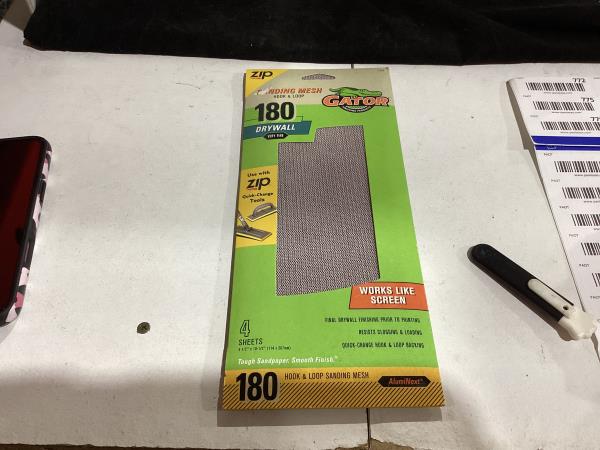 Lot # 772 Gator 7177 Hook and Loop Very Fine 180-Grit Screen Drywall Sanding Mesh Sandpaper, 4.5 x 10.5 Inch, 4 Sheets