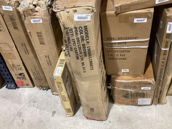 Lot # 1521 Martha Stewart Bedford 62" Indoor-Outdoor Aluminum Patio Table with Umbrella Hole and Brushed Woodgrain Finish in Brown