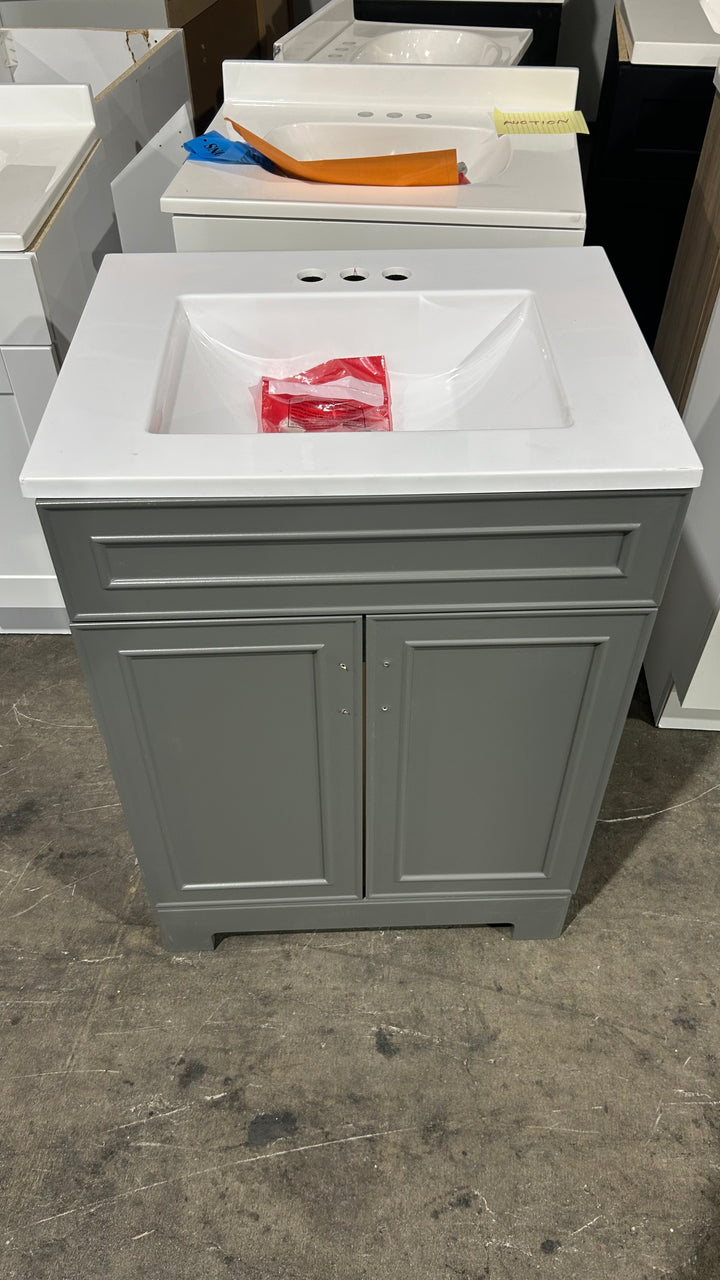 Style Selections Esterbrook 24-in Dark Gray Single Sink Bathroom Vanity with White Cultured Marble Top (Open Box)