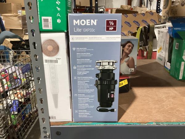 Lot # 1759 Moen Lite Series PRO Compact Continuous Feed Garbage Disposal for Kitchen Sink with Power Cord, GXP33C