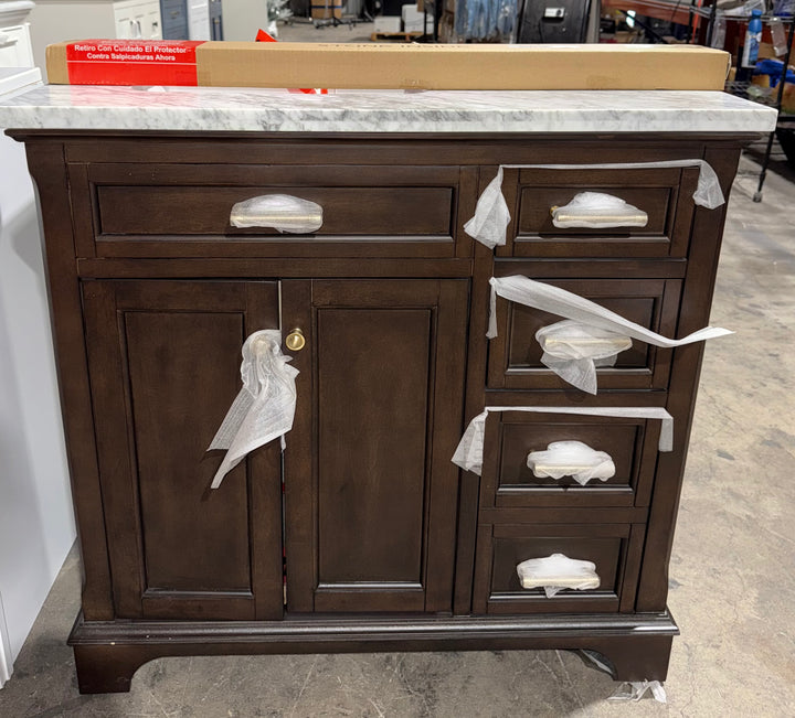 allen + roth Roveland 36-in Deep Walnut Undermount Single Sink Bathroom Vanity with Carrara Natural Marble Top (open box)