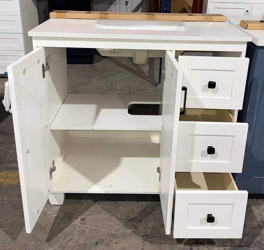 allen + roth Rigsby 36-in White Undermount Single Sink Bathroom Vanity with White Engineered Marble Top