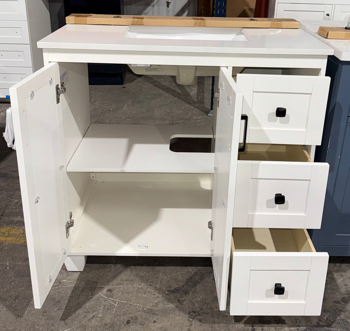 allen + roth Rigsby 36-in White Undermount Single Sink Bathroom Vanity with White Engineered Marble Top