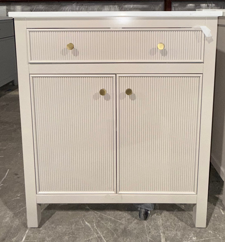allen + roth Sandbanks 30-in Flaxen Greige Undermount Single Sink Bathroom Vanity with White Engineered Stone Top