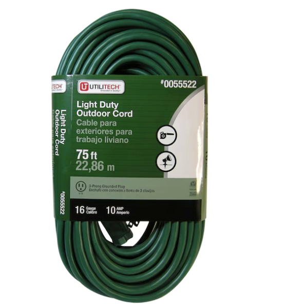 Lot # 328 Utilitech Outdoor 75-ft 16/3 Extension Cord
