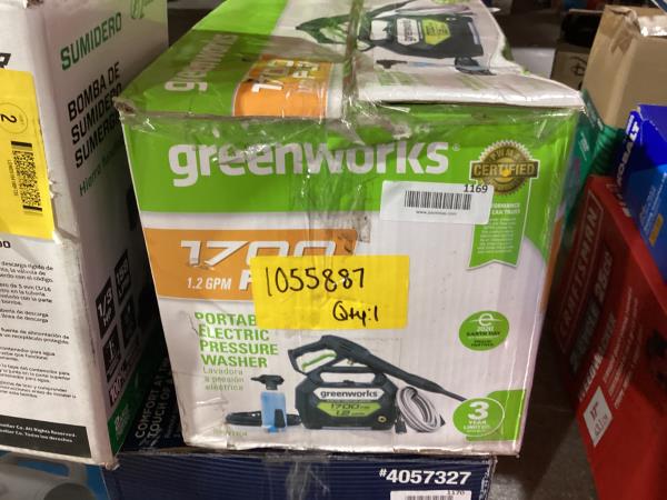 Lot # 1169 Greenworks 1700 PSI Electric Pressure Washer $79