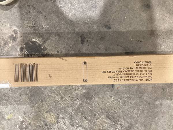 Lot # 1207 Outdoor Table Posts  Hardware Kit Black FrameGrey Top  $135