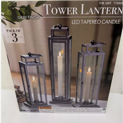 Lot # 1407 Tower Lantern Set of 3 – LED Tapered Candle $30