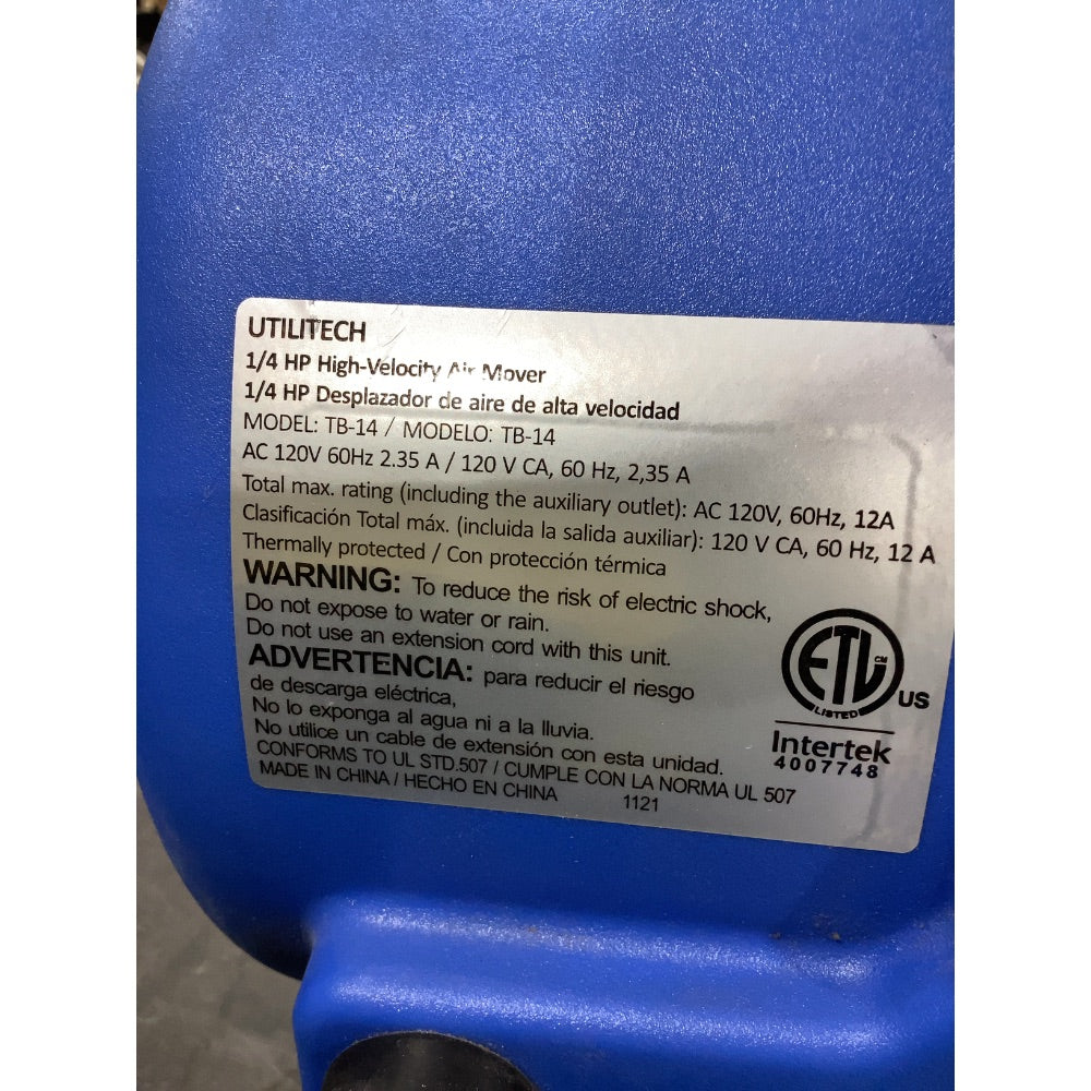 Lot # 299 Utilitech TB-14 Air Mover $50.00