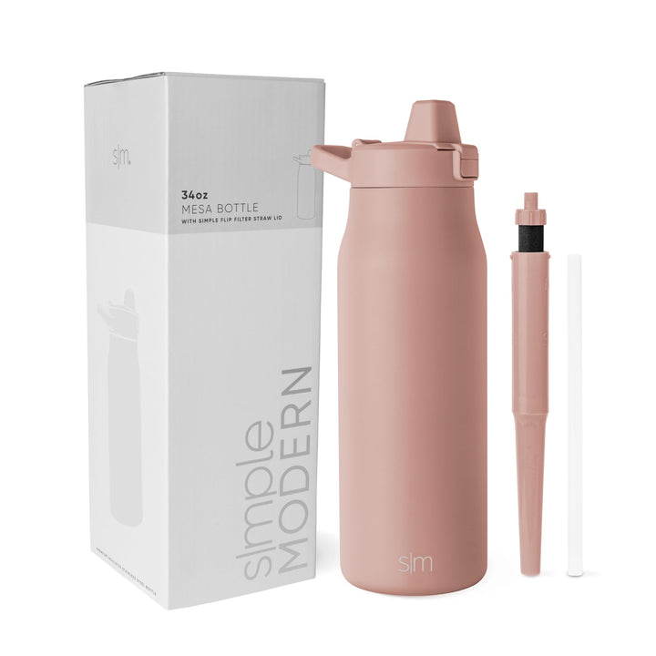 Lot # 1479 Simple Modern Filtered Water Bottle | Insulated Stainless-Steel Carbon Filter Travel Water Bottles | Reusable for Clean Drinking Water On The Go | 34oz, Mauve Me