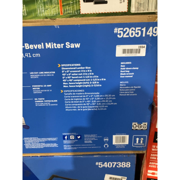 Lot # 1934 Kobalt Miter Saw $159.20