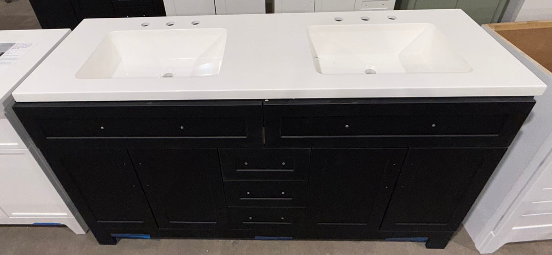 Style Selections Cauley 60-in Black Double Sink Bathroom Vanity with White Cultured Marble Top