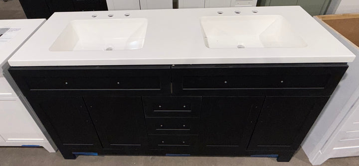 Style Selections Cauley 60-in Black Double Sink Bathroom Vanity with White Cultured Marble Top