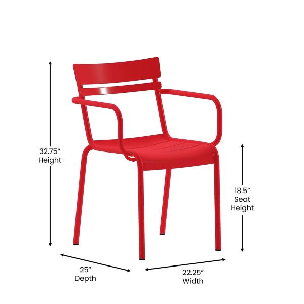 Lot # 1954 Flash Furniture Nash Commercial Grade Steel Stack Chair, Indoor-Outdoor Arm Chair with 2 Slat Back, Red