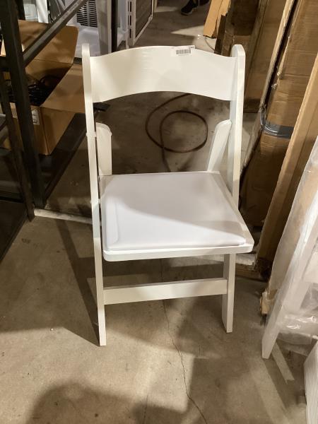 Lot # 2046 White Resin Folding Chair, Padded Seat $60
