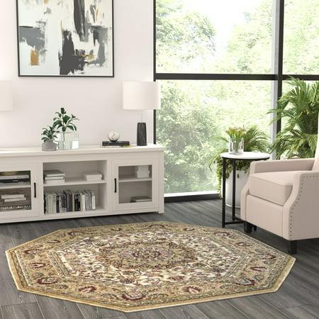 Lot # 1932 Masada Rugs Traditional Octagon Area Rug Design Bellagio 401 Ivory (5 Feet 3 Inch X 5 Feet 3 Inch)
