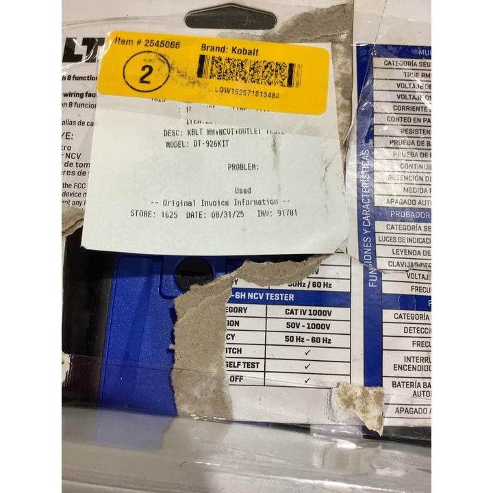 Lot # 1770 Kobalt DT-926KIT Electrical Test Kit $35.00