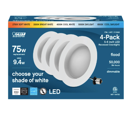 Lot # 2033 Feit Electric 75W Recessed Downlight 4 Pack $37