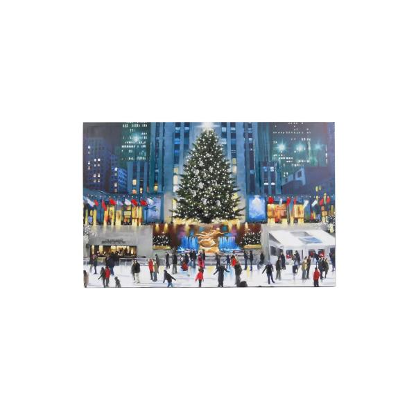 Lot # 2201 New York Ice Skating Winter Scene LED Light-up Canvas Wall Art, Multi