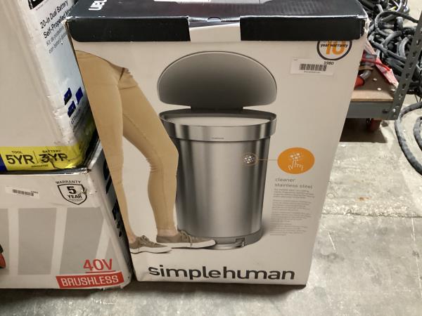 Lot # 1980 Simplehuman Stainless Steel Indoor Trash Can $100