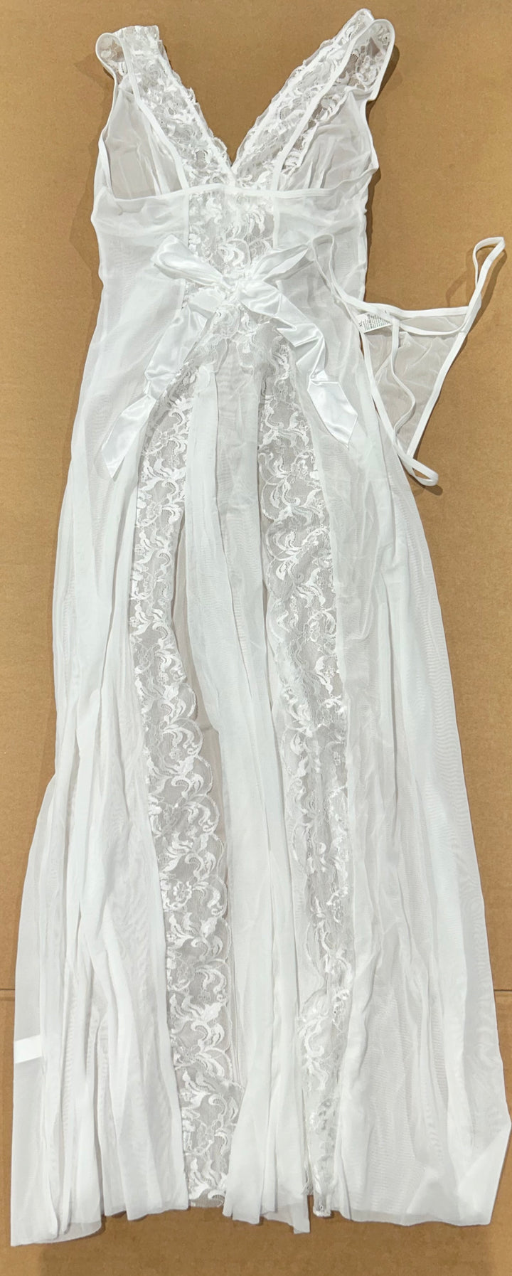 White Sheer Lace Long Nightgown with Matching Thong, Size XL (new)
