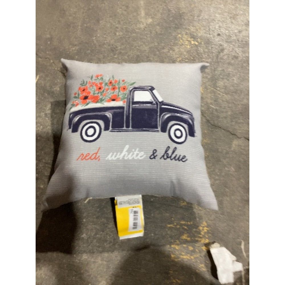 Lot # 732 Gray Vintage Truck Floral Throw Pillow $28