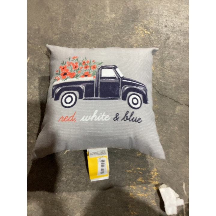Lot # 732 Gray Vintage Truck Floral Throw Pillow $28