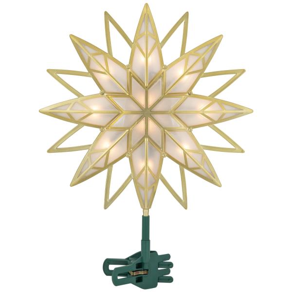 Lot # 1542 Northlight Lighted Geometric Frosted Star Christmas Tree Topper, 12.5", Gold